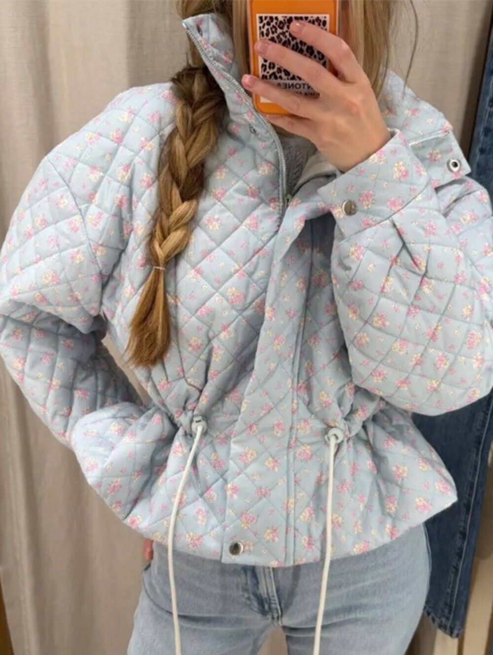 2026 Autumn Winter Casual Printed Loose Jacket Women Fashion Full Sleeve Zippers